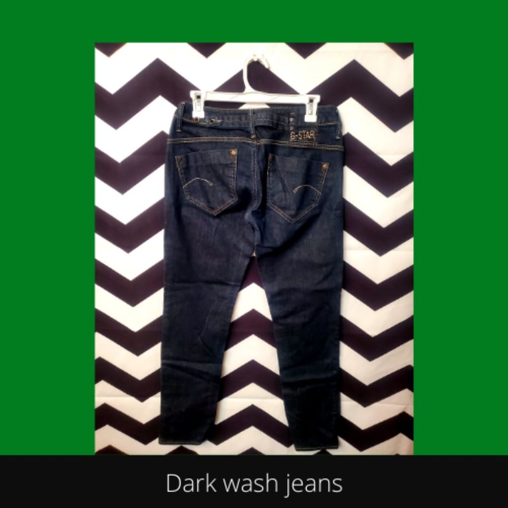 Dark wash raw denim jeans